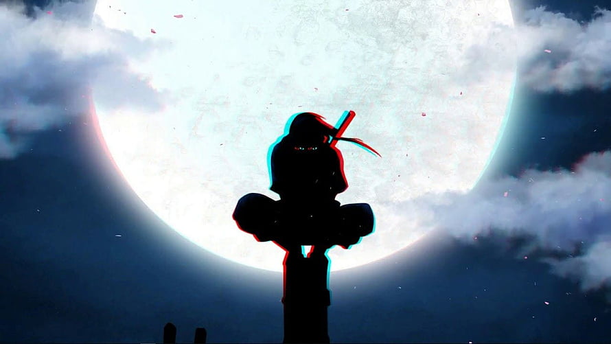 Silhouette of a Samurai Warrior Sitting on a Post Against a Giant Moon HD wallpaper