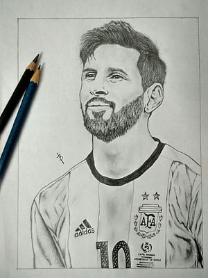 Pencil Sketch Portrait of Lionel Messi in Argentina National Team Jersey HD phone wallpaper