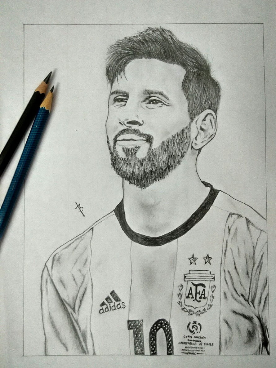 Pencil Sketch Portrait of Lionel Messi in Argentina National Team Jersey HD phone wallpaper