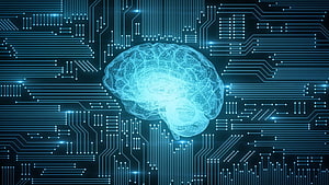 Glowing Digital Brain on Circuit Board Background for Artificial Intelligence Concept HD wallpaper