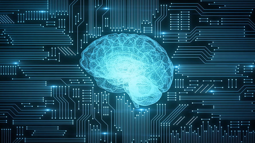 Glowing Digital Brain on Circuit Board Background for Artificial Intelligence Concept HD wallpaper