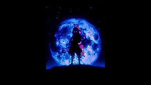 Rimuru Tempest Silhouette Against a Glowing Blue Moon in a Dark Starry Sky HD wallpaper