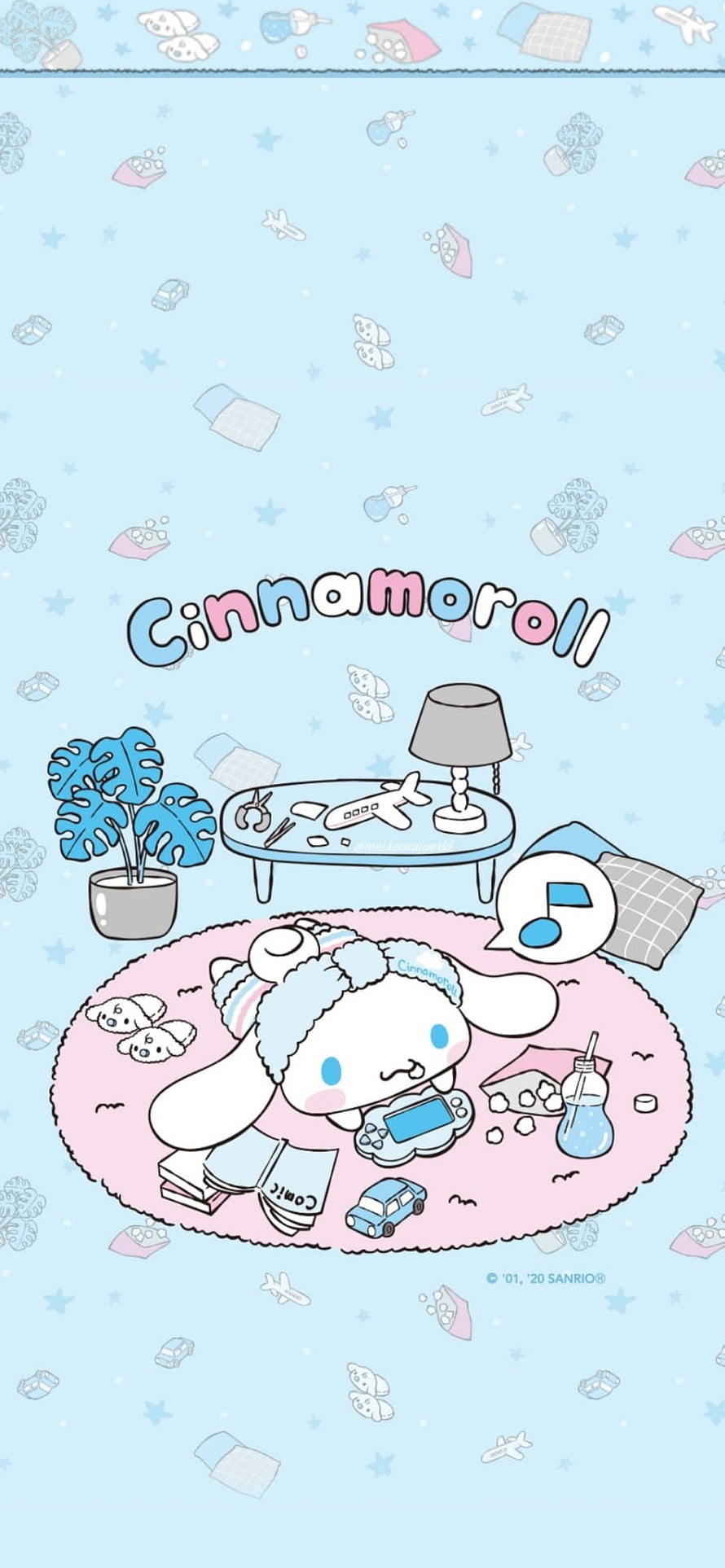 Cute Cinnamoroll Playing Video Games on Pink Rug with Blue Background HD phone wallpaper