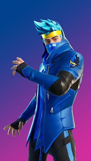 Blue Hooded Fortnite Character with Spiky Hair and Yellow Headband HD phone wallpaper