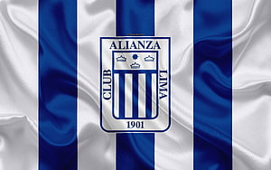 Club Alianza Lima Official Crest on Blue and White Striped Silk Fabric HD wallpaper