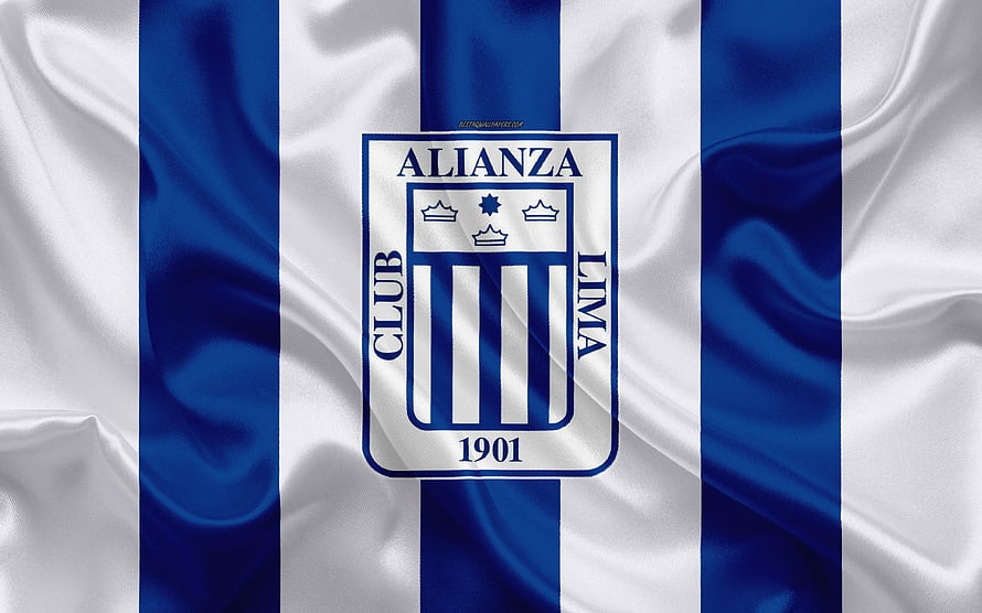Club Alianza Lima Official Crest on Blue and White Striped Silk Fabric HD wallpaper