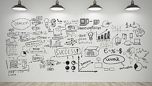 Hand-drawn business strategy and project management concept on a whiteboard HD wallpaper