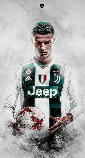 Cristiano Ronaldo in Juventus Kit with Blood-Stained Soccer Ball Art HD phone wallpaper