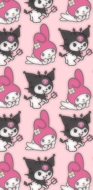 My Melody and Kuromi repeating pattern on a soft pink background HD phone wallpaper