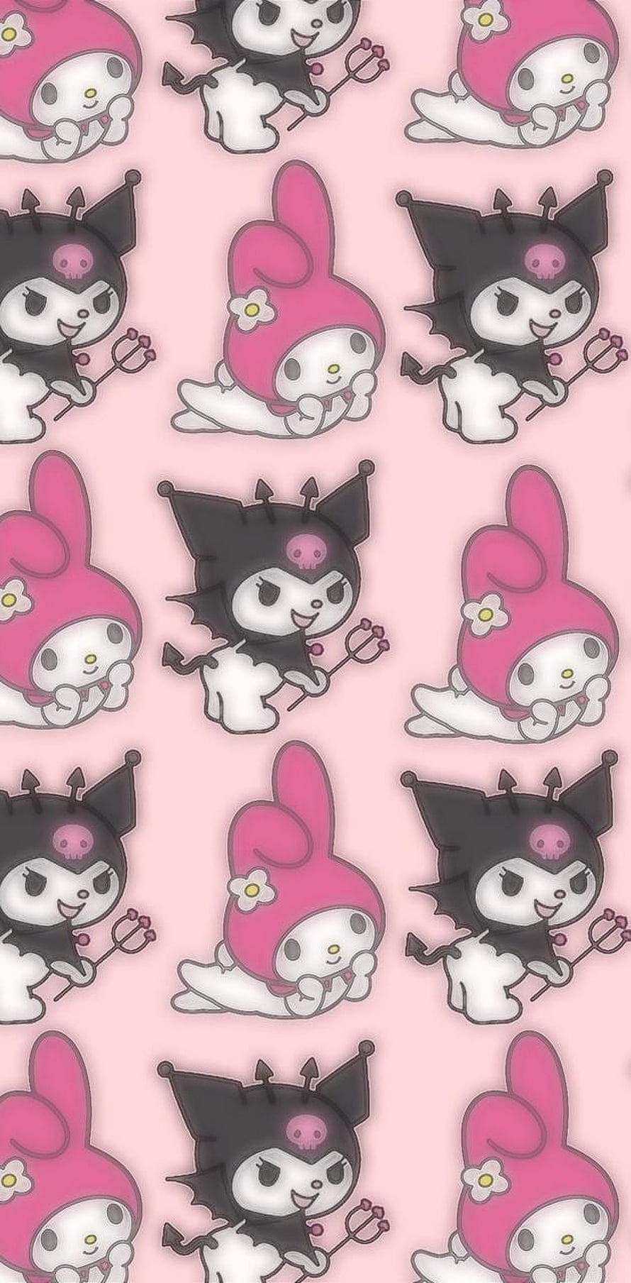 My Melody and Kuromi repeating pattern on a soft pink background HD phone wallpaper