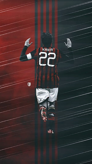 Kaka in AC Milan Striped Jersey Running on the Pitch with Number 22 HD phone wallpaper