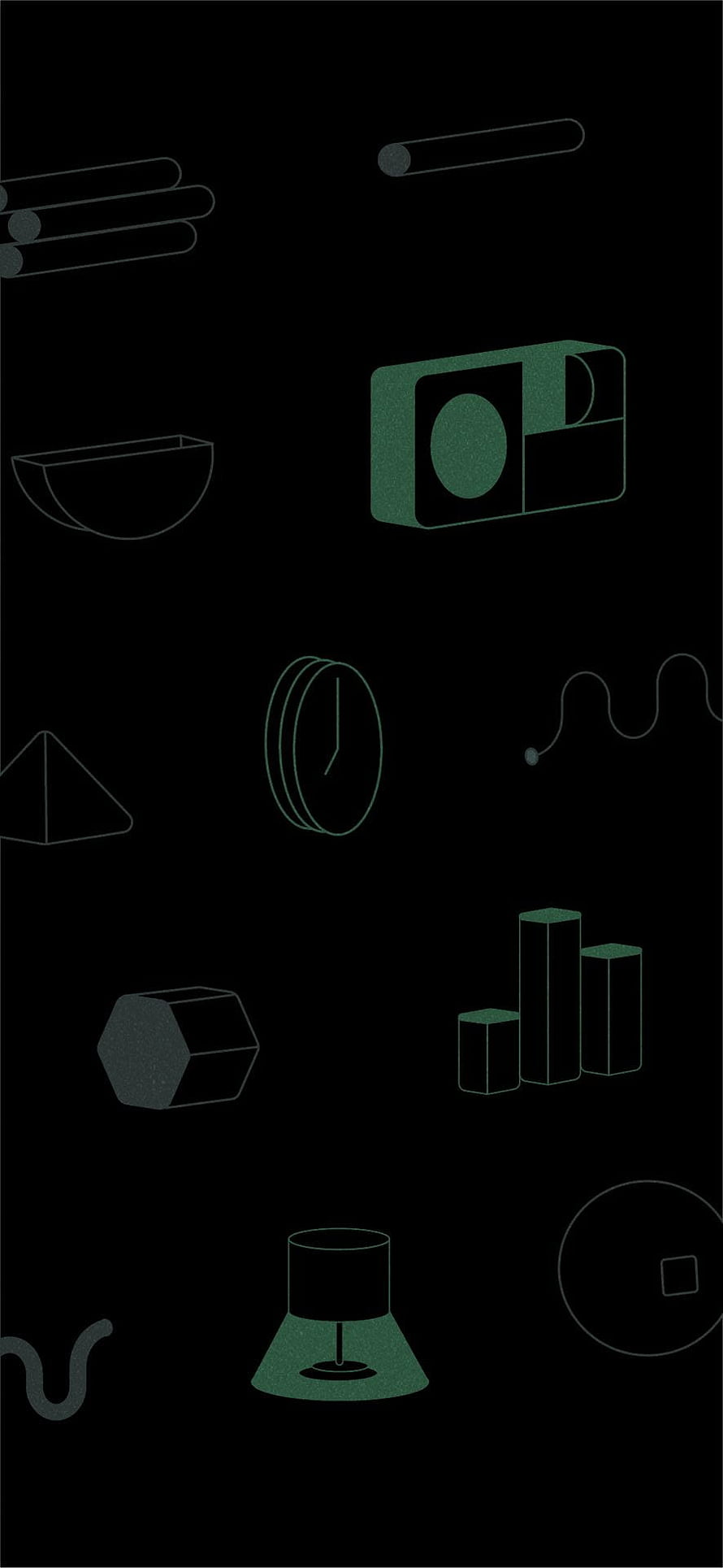 Minimalist Green Geometric Shapes on Black Background Abstract Wallpaper HD phone wallpaper