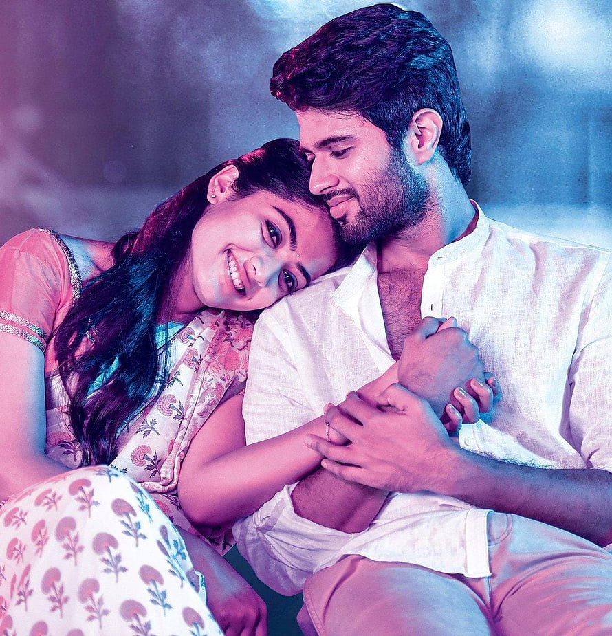 Geetha Govindam Romantic Couple Portrait With Soft Blue And Pink Lighting HD phone wallpaper