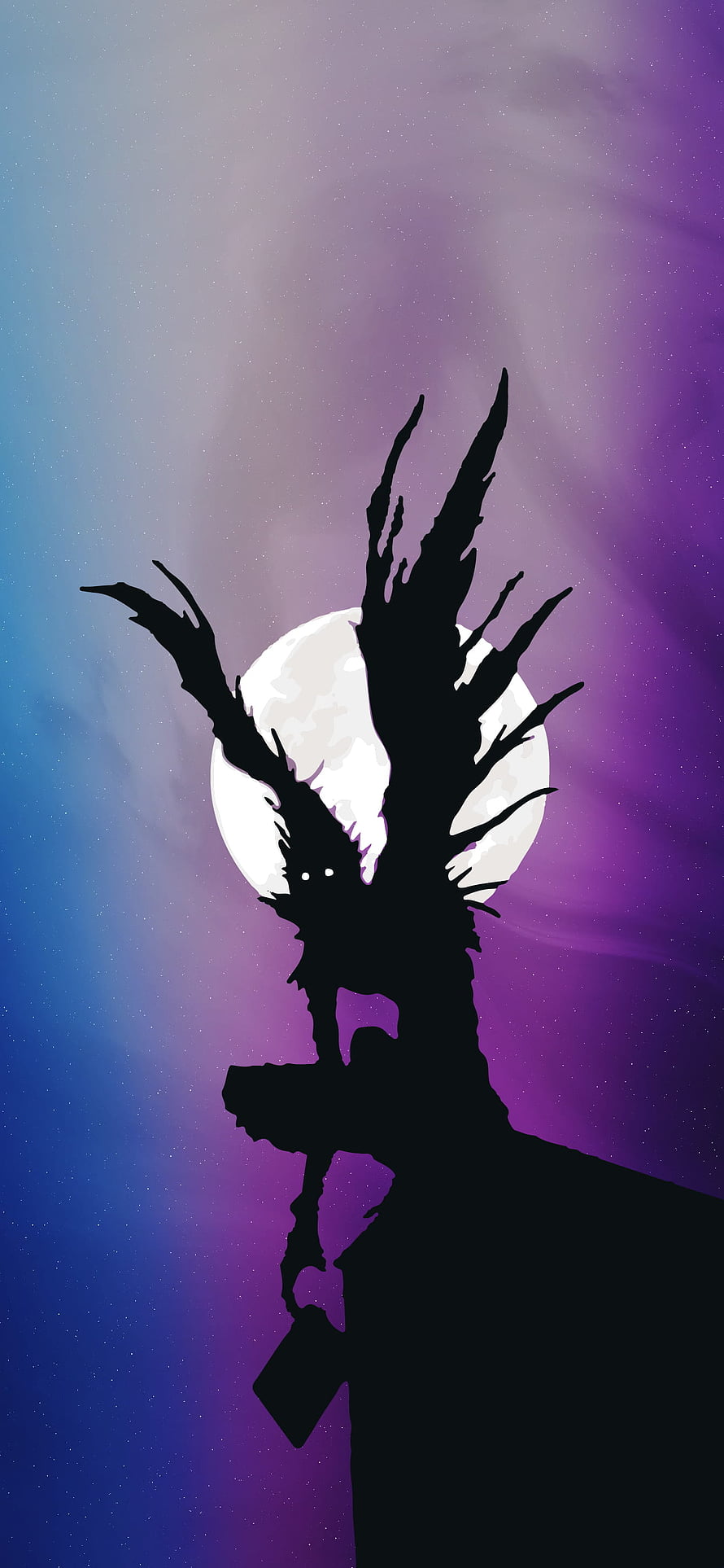 Ryuk Shinigami Silhouette Against Full Moon in Death Note Anime Art HD phone wallpaper