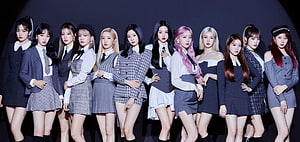 IZ*ONE Group Photo in Coordinated Plaid and Navy Outfits HD wallpaper