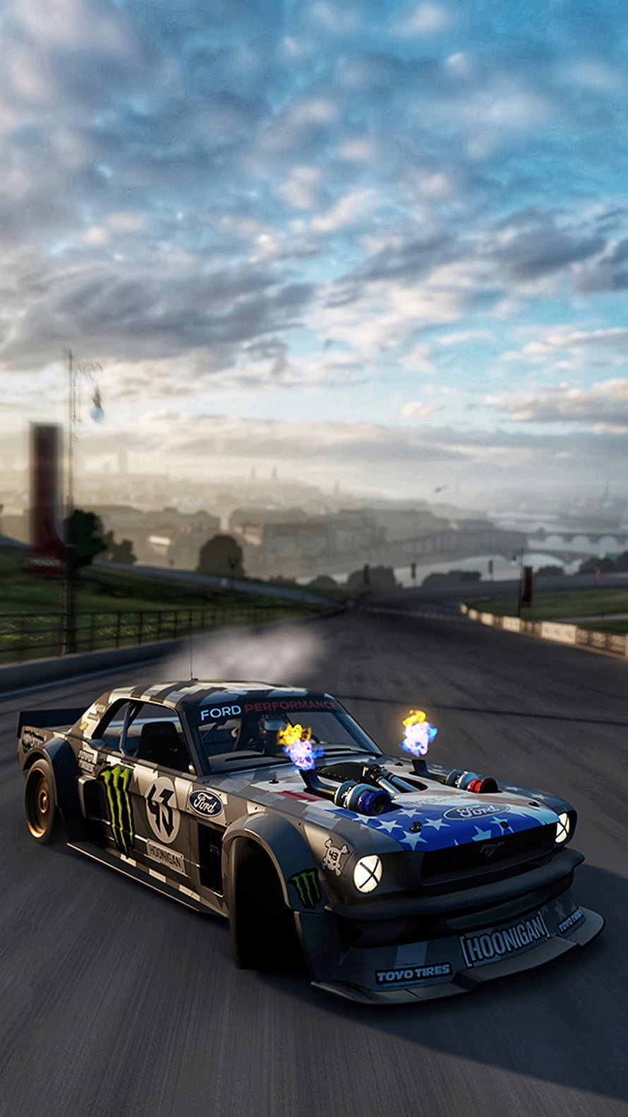 Hoonicorn V2 Ford Mustang Drifting on a Scenic Race Track at Dusk HD phone wallpaper
