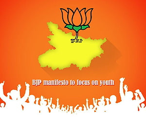 Bihar State Map With BJP Lotus Symbol And Youth Focus Campaign Graphic HD wallpaper