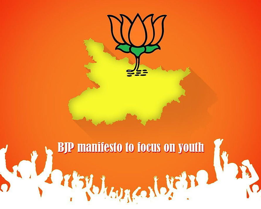 Bihar State Map With BJP Lotus Symbol And Youth Focus Campaign Graphic HD wallpaper