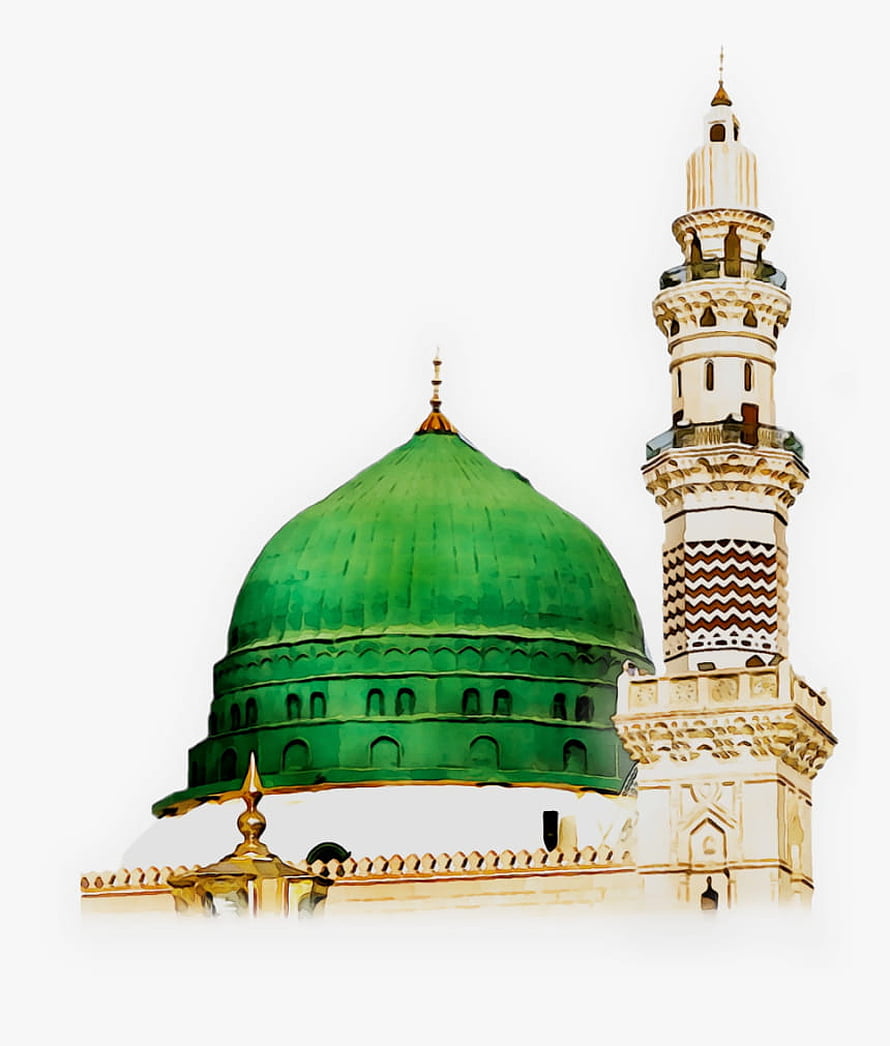 Illustration of the Green Dome and Minaret of the Prophet's Mosque in Medina HD phone wallpaper