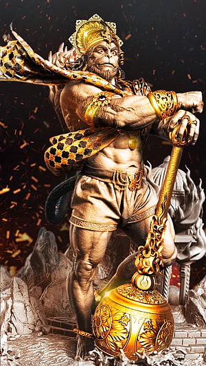 Sun Wukong The Monkey King Wielding Golden Cudgel Fantasy Warrior Art HD phone wallpaper