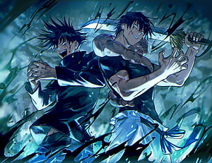 Gojo Satoru and Geto Suguru Intense Battle Scene Anime Illustration HD wallpaper