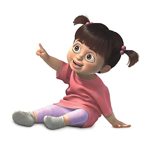 Boo from Monsters Inc Sitting and Pointing in Pink Outfit HD wallpaper