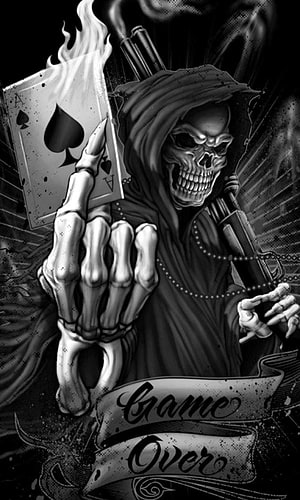 Grim Reaper Skeleton Holding Burning Ace of Spades and Shotgun HD phone wallpaper