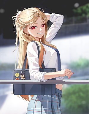 Kitagawa Marin from My Dress-Up Darling in School Uniform with Camera Bag HD phone wallpaper