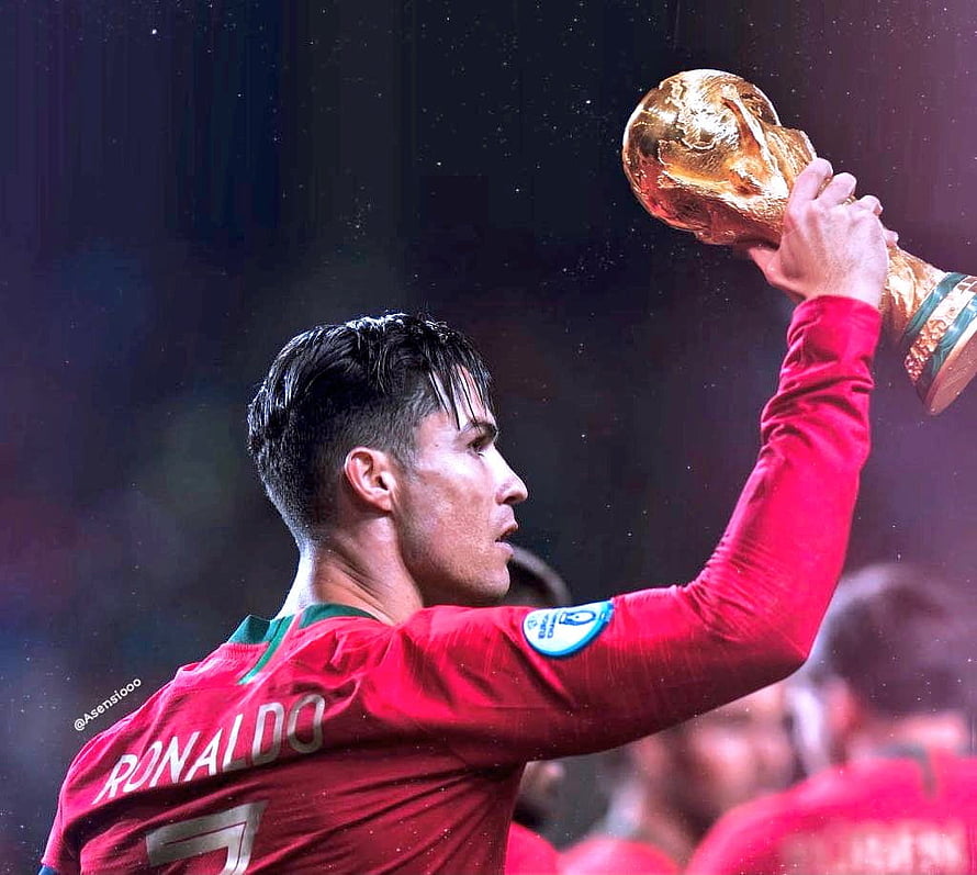 Cristiano Ronaldo Lifting The FIFA World Cup Trophy In Portugal Red Jersey HD wallpaper