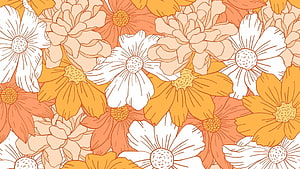 Warm Orange and White Floral Pattern with Daisies and Peonies in a Soft Aesthetic Style HD wallpaper