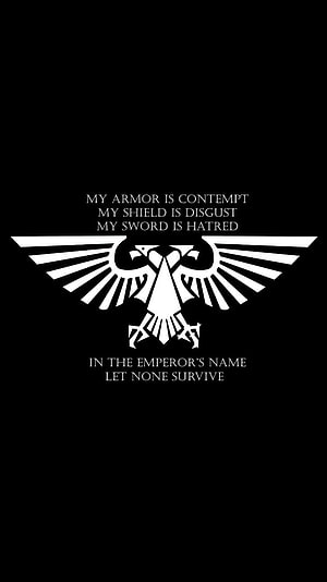 Warhammer 40k Aquila Emblem with Imperial Oath Text on Black Background HD phone wallpaper