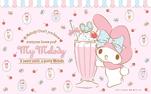 My Melody with Pink Milkshake and Mouse Topping Cute Sanrio Character Wallpaper HD wallpaper