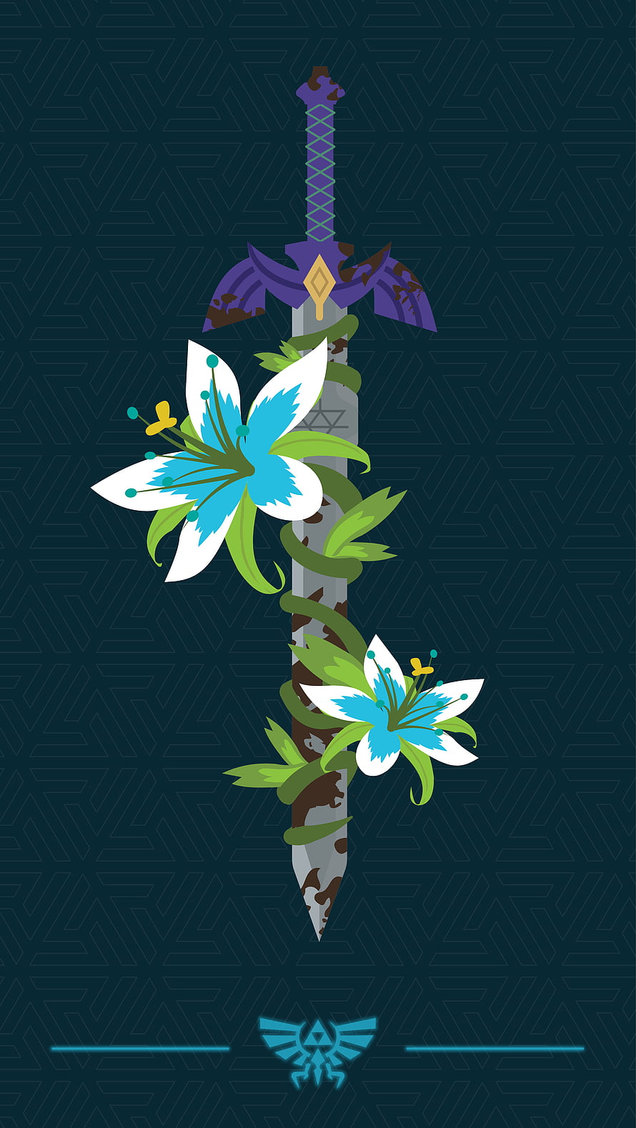 Master Sword Wrapped in Flowers and Vines on Dark Blue Background HD phone wallpaper