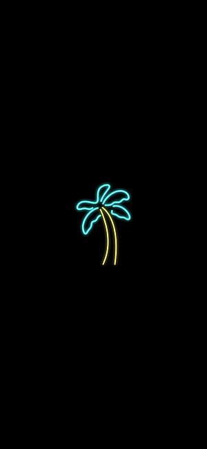 Neon Palm Tree Sign Glowing Blue and Yellow on Black Background HD phone wallpaper