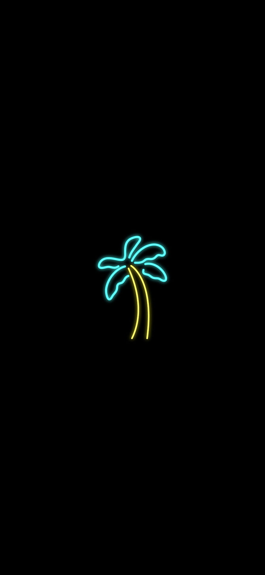 Neon Palm Tree Sign Glowing Blue and Yellow on Black Background HD phone wallpaper
