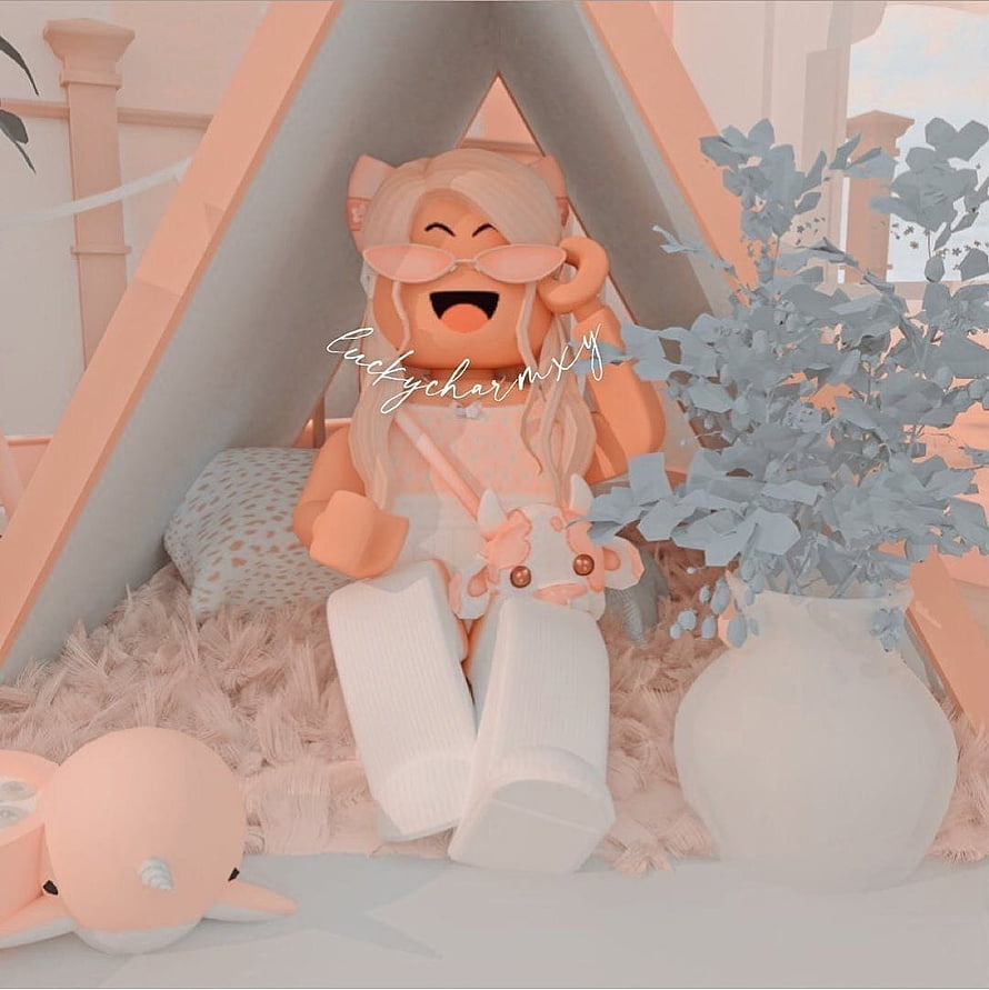 Roblox Aesthetic Soft Girl Avatar in Pastel Pink Room with Unicorn Plushie HD phone wallpaper