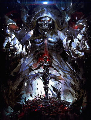 Overlord Ainz Ooal Gown Dark Fantasy Skull Knight Concept Art HD phone wallpaper