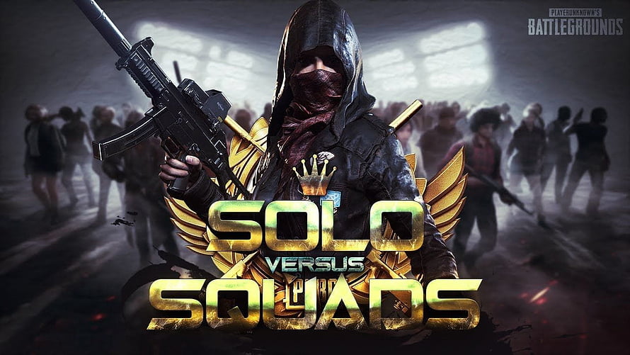 PUBG Mobile Solo Versus Squads Mode Featuring Hooded Character with Rifle and Golden Wings HD wallpaper
