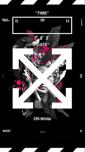 Off-White Graphic Design Poster with Classical Sculpture and Bold Typography HD phone wallpaper