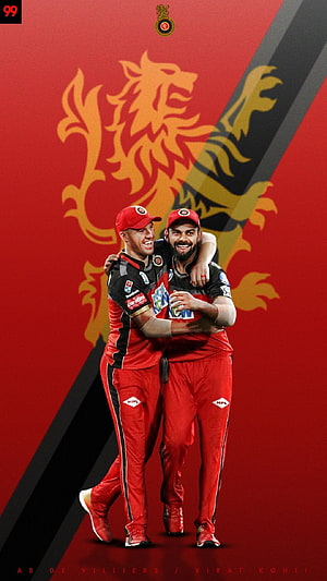 AB de Villiers and Virat Kohli celebrating together in Royal Challengers Bangalore cricket uniforms HD phone wallpaper