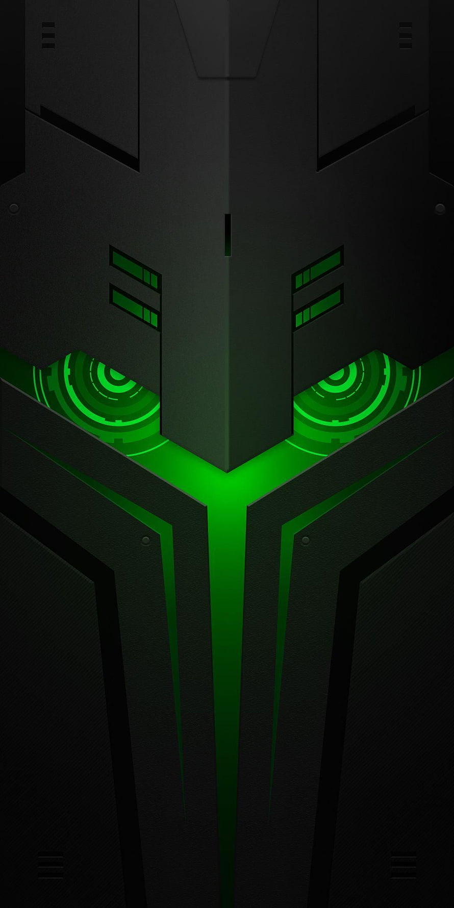 Black Shark Gaming Phone Front View with Glowing Green Eyes and Futuristic Armor Design HD phone wallpaper