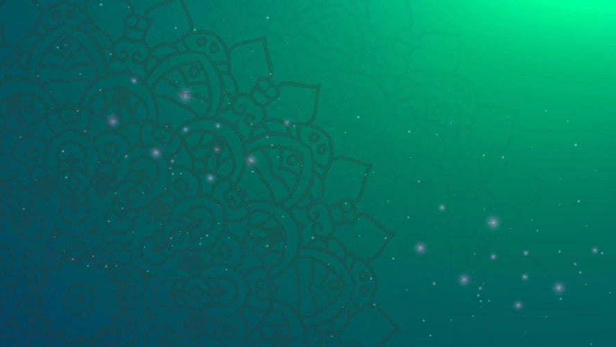 Elegant Islamic Geometric Pattern with Sparkling Accents on Green Gradient Background HD wallpaper