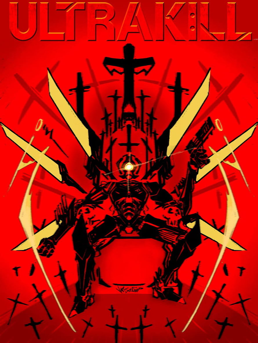 Ultrakill V2 Iconic Red and Black Poster Artwork HD phone wallpaper