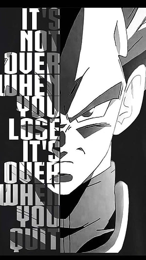 Vegeta Black and White Anime Portrait with Motivational Quote Text Overlay HD phone wallpaper