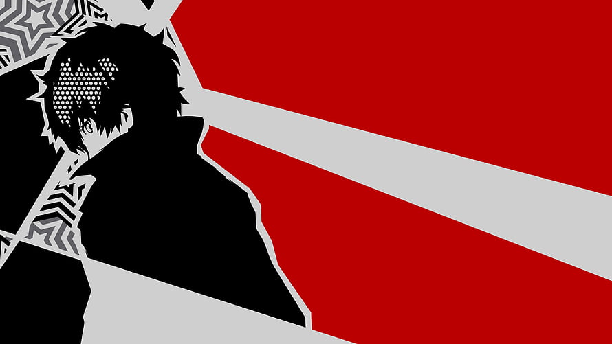 Persona 5 Minimalist Silhouette Artwork with Bold Red and Black Geometric Design HD wallpaper