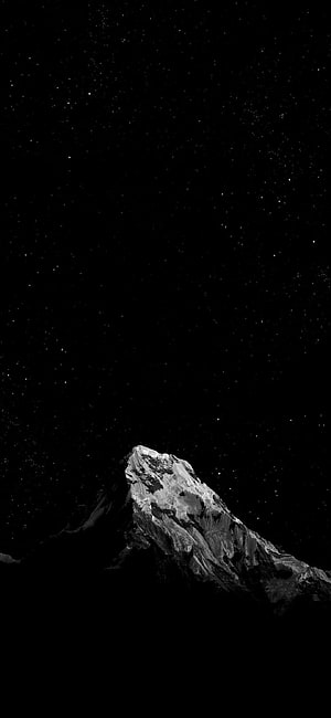 Monochrome Mountain Peak Under Starry Night Sky HD phone wallpaper