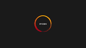 AMD Ryzen Logo with Fiery Orange and Red Circular Brushstroke on Dark Background HD wallpaper