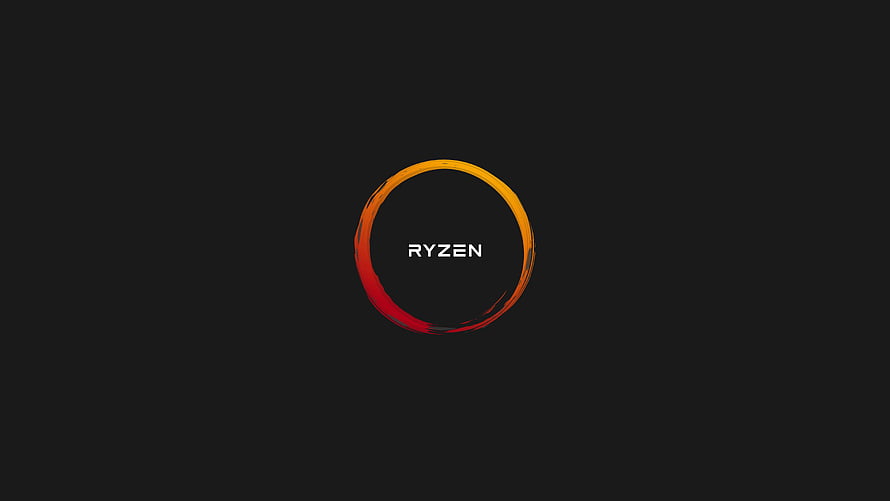 AMD Ryzen Logo with Fiery Orange and Red Circular Brushstroke on Dark Background HD wallpaper