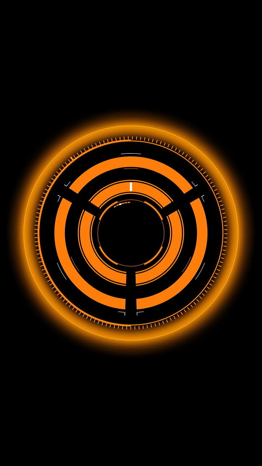 Futuristic Orange Circular HUD Interface Design on Black Background HD phone wallpaper