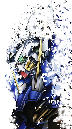 Gundam Exia Mecha Portrait with Digital Particle Dissolve Effect HD phone wallpaper